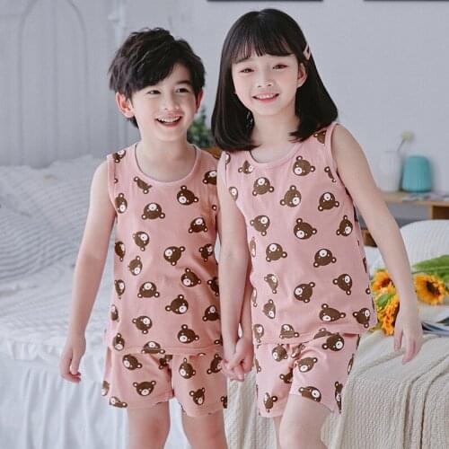 2 Pieces On Sale Kids Summer Clothing Sets For Boys Girls Cotton Tank tops + Beach shorts Pajamas Clothes For 3-8 Years
