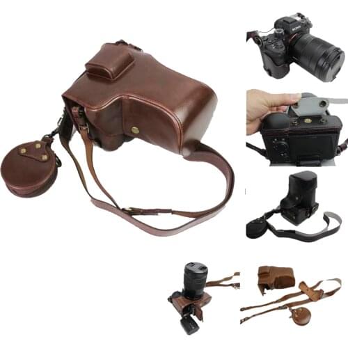 Luxury Pu Leather Camera case Shoulder Bag Body For Sony A9 A7 III A7R Mark III With Strap Open Battery Directly + Mini Pouch