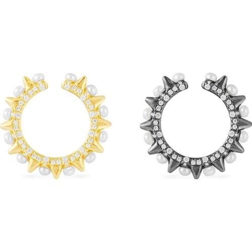 Round Nut Black Rock And High Quality Zircon Pearl Monaco Earrings Ear Clip Gift