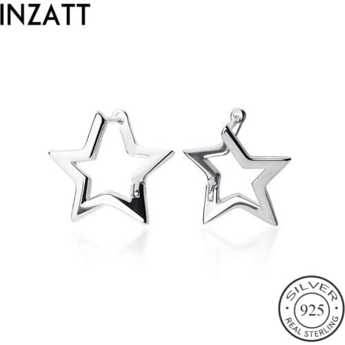 INZATT Real 925 Sterling Silver Minimalist Hollow Star Hoop Earrings For Fashion Women Party Cute Fine Jewelry Accessories Gift