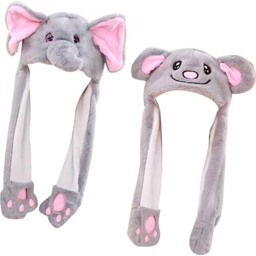 Hat Moving Ears Cute Cartoon Kawaii Funny Elephant Pinch Moving Ear Plush Hat Airbag Cap Light Music Birthday Gift Hat For Girls
