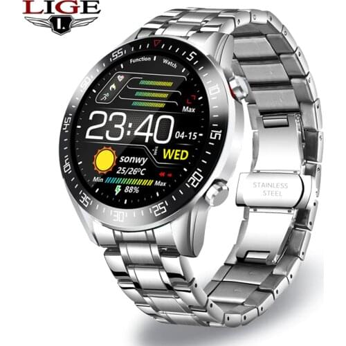 LIGE Men Smart Watch Full Touch Screen Smart Watch Heart Rate Monitoring Waterproof Sports Fitness Watch Luxury Smart Watch Men