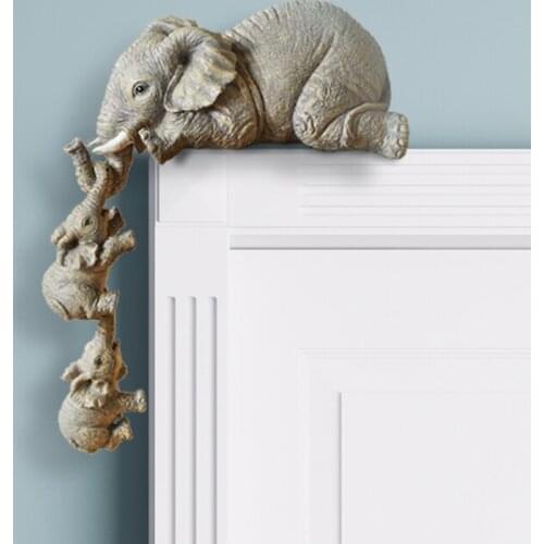 Elephant Sitter Hand-Painted Resin Figurines 3pcs Mother and Two Babies Hanging Off The Edge of Shelf Table pjop