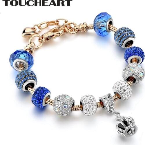 TOUCHEART 2018 Custom Blue Crown Bracelet & Bangles Charms For Women Luxury Brand Snap Button Jewelry Making Bracelets SBR170067