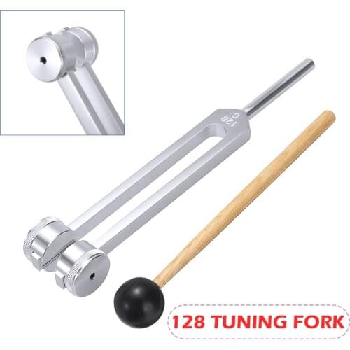 128HZ Aluminum Alloy Silver Tuning Fork Chakra Hammer Ball Diagnostic Tool for Sound Healing Therapy Health Care