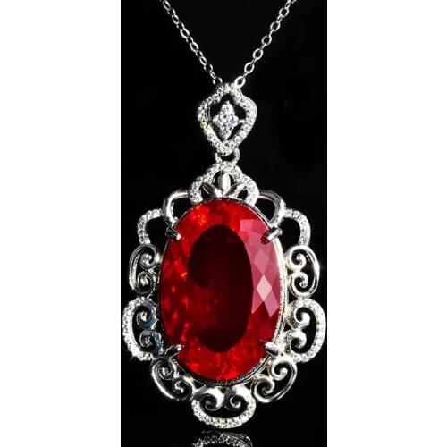 Vintage Necklace Geometric Oval Pendant Inlay Red Cubic Zirconia Luxury Jewelry S925 Chain For Women Wedding Anniversary Gift