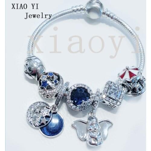 XIAOYI 2020 New 100% S925 Blue star and moon carousel Elephant cat eyes square cute fashion bracelet for girlfriend female