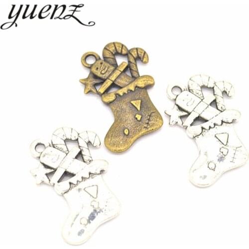 YuenZ 5 pcs Antique silver color Metal Christmas socks Charms Pendants For Jewelry Making Diy Handmade Jewelry 29*20mm N108