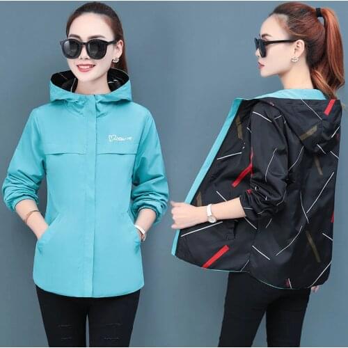 Women Jackets Spring Autumn Hooded Jacket Double Side Wear Coats And Jackets Women Print Plus Size Women Jacket Student Wearcoat