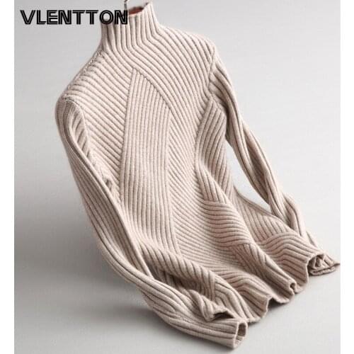 2020 High Quality Autumn Winter Thick Warm Women Knitted Turtleneck Pullovers Sweaters Solid Casual Jumper Tops Female Clothes
