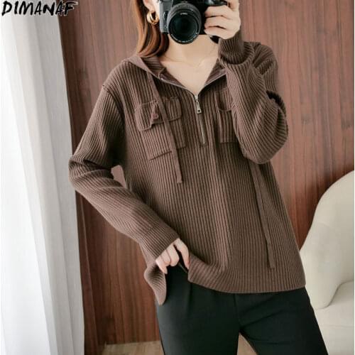 DIMANAF Autumn Sweaters Hoodies Winter Women Lady Elastic Oversize Pullover Wool Knitted Striped Tees Korea Long Sleeve Tops