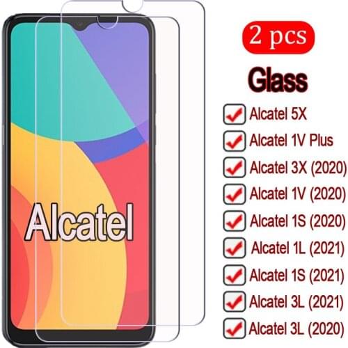 2-1Pcs HD Tempered Glass For Alcatel 1L 1S 3X 3L 2020 2021 Cover Phone Front Screen Protector Film For Alcatel 1V Plus 5X Glass