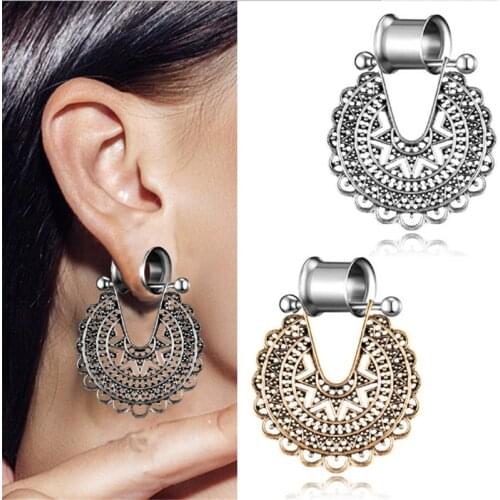 2PCS Stainless Steel Vingtage Ear Plugs And Tunnels Women Men Flesh Expansions Piercing Punk Ear Tunnel Gauges Body Jewelry