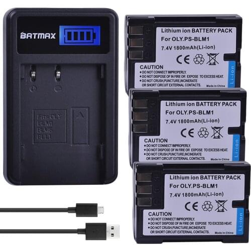 3Pcs 1800mAh BLM-1 BLM1 Battery Accu + LCD USB Charger for Olympus C-5060 C-7070 C-8080 E-30 E-300 E-330 E-500 E-510 E-520