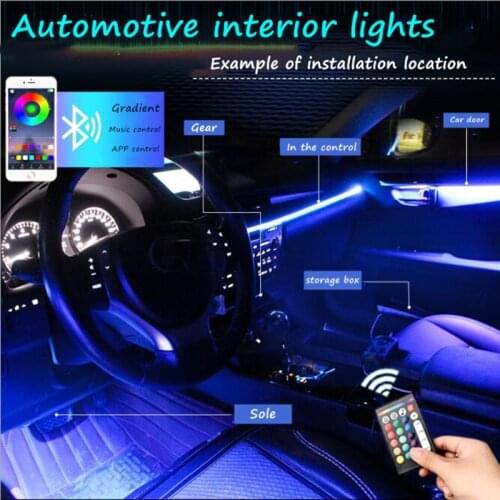 Car EL Neon Strip 6M Sound Control Light RGB LED Decorative Car Ambient Light Auto Atmosphere Lamps With A 12V Lighter&USB Line