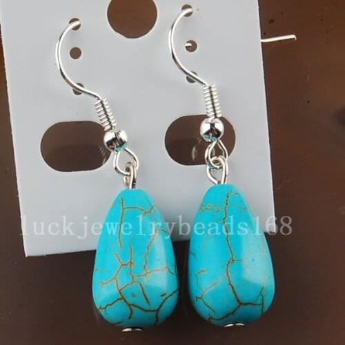 Free Shipping Fashion Jewelry 10x16mm Blue Howlite Teardrop Beads Earrings 1Pair C2842
