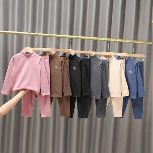 Children Warm Underwears Sets Boys Girls Long Johns Autumn Winter Middle Collar Kids Undershits Suits Clothing 2pcs Tops + Pants