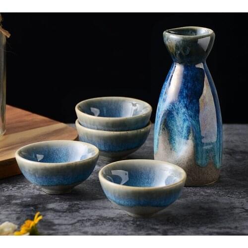 Home Japanese Wine Set 1 Pot 4 Cups Classic Ceramics Wine Set Creative Eco-Friendly Dispensador De Cerveza Bar Sets BK50JJ