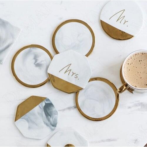 European Ceramic Coasters Gold Placemats for Marble Texture Insulation Pads Table Desktop Water Coaster Home Decoration Modern