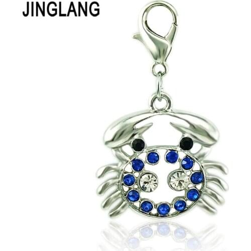 JINGLANG Wholesale Lobster Clasp Charms 2 Color Rhinestone Poerced Crab Animals Charms DIY For Jewelry Making Accessories