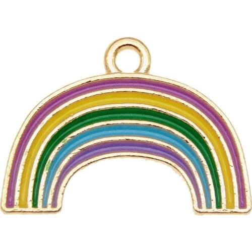 Julie Wang 6PCS Enamel Rainbow Charms Colorful Gold Tone Pendant Bracelet Necklace Alloy Jewelry Making Accessory