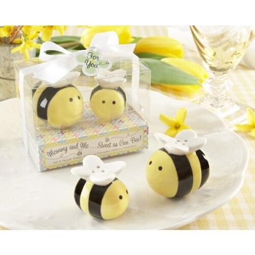 24pcs =12boxes) Wholesale - Sweet as Can Bee Honeybee Ceramic Salt and Pepper Shakers Wedding Gift