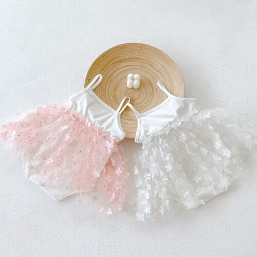 Newborn Baby Girls Romper Dress Flower Toddler Girls Clothes Mesh Sling Skirt Infant Jumpsuit For Girls Princess Flower Printed