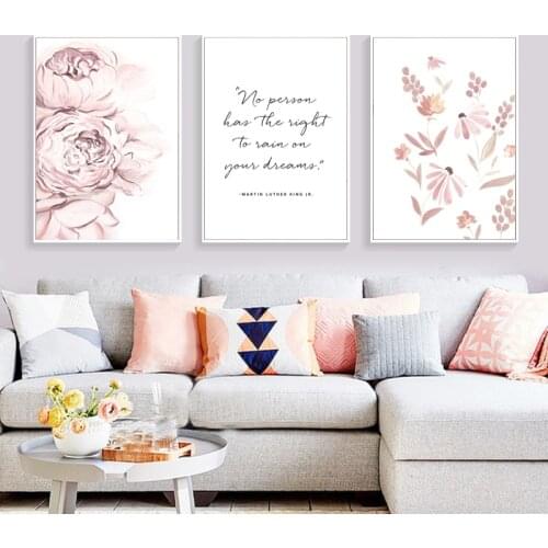 3 Pieces Flower Poster Pink Wall Art Quotes Canvas Prints Nordic Canvas Painting Wall Pictures for Living Room Unframed