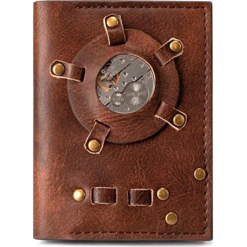Steampunk PU Leather Printing Wallet Fashion Designer Bottle Wallet for Women Rivet Decoration Purse Ladies Retro Card Holder T3