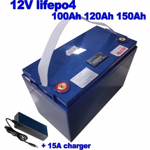 Lifepo4 100ah 12v 120Ah 150Ah lithium ion LFP battery for Solar energy Golf cart RV EV auto start buggies scooter + 15A charger