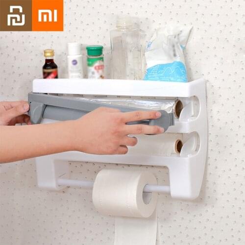 Xiaomi Wall Mount Paper Towel Holder Cling Film Tin Foil Cutting Holder Sauce Bottle Rack Multifunction Kitchen Organizer Youpin