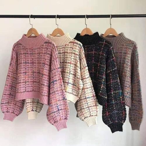 2020 autumn new female Korean fashion hedging short loose candy color outer wear plaid sweater casual top