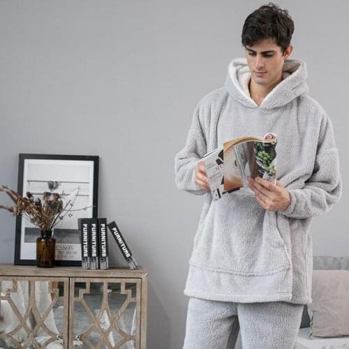 Lovers Clothes Loose Comfortable Pullover Pajamas Hooded Lazy Style Men Women Warm Thickened Nightgown Plus Size Unisex Large