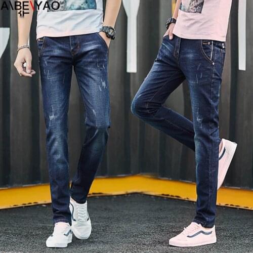 Autumn and winter 2020 Casual mens jeans mens youth Korean denim pants Slim ripped jeans stretch casual mens pencil pants