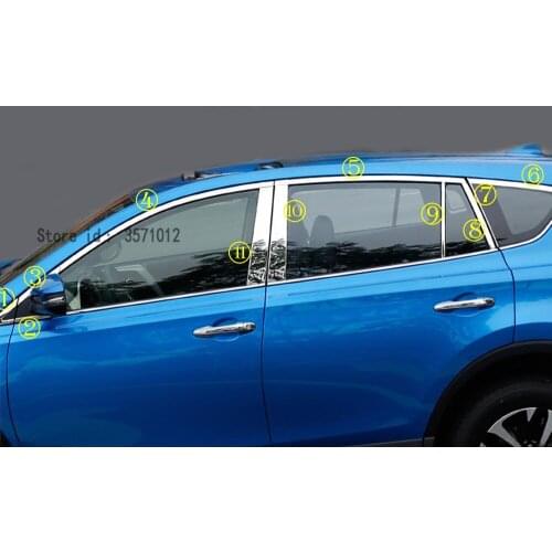 Car body stick stainless steel glass window garnish pillar middle column strip trim For Toyota RAV4 2016 2017 2018