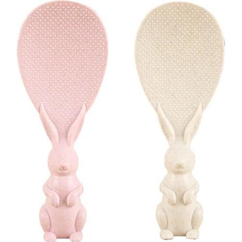 Creative Standing Rice Spoon with Cartoon Rabbit Shape Handle Wheat Straw Non-Stick Shovel Plastic Service Scoop Paddle