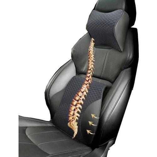 2021 Car Pillows Lumbar Support Cushion Car Seat Back Neck Pillow Kit Memory Foam Cotton Backrest PU leather and mesh