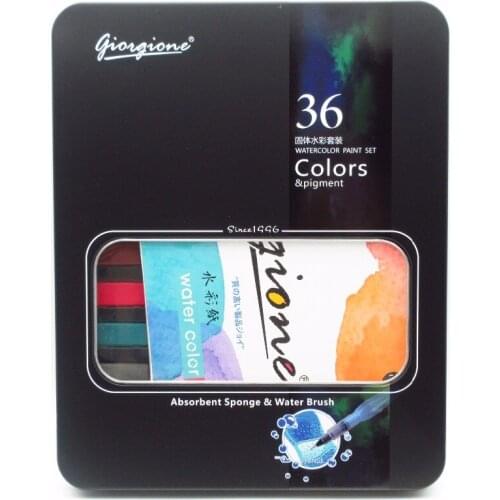 36 Colors Professional Solid Watercolor Paint Set Brushes, Charcoal Pencil, 8PCS Paper Metal Tin Box-for Artists Budding Hob