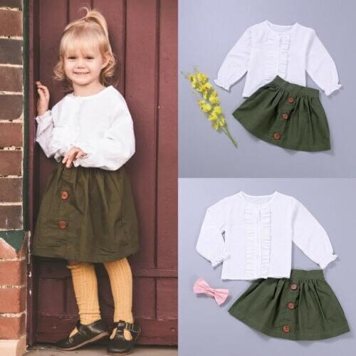 Pudcoco Newest Arrival Princess Toddler Kids Baby Girl Long Sleeve Shirt Tops + Mini Skirt Dress 2pcs Outfit Clothes 1-5 Years