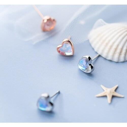 Multicolor Opal heart Stud earrings silver 925 jewelry Love Charm earrings for women Party Engagement Girls female Accessories
