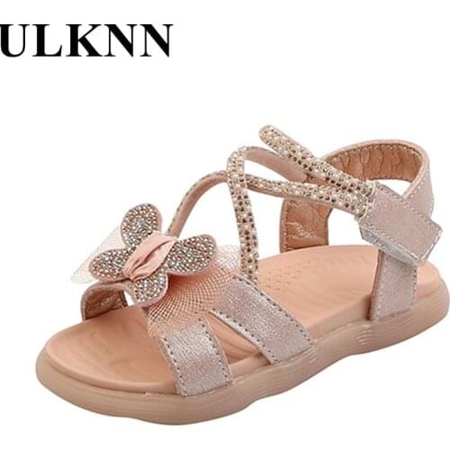 ULKNN Childrens Rhinestone Sandals Little Princess Soft Bottom Bow Shoes Girls Summer Baby Dancing Shoes Toddlers Outdoor Kids