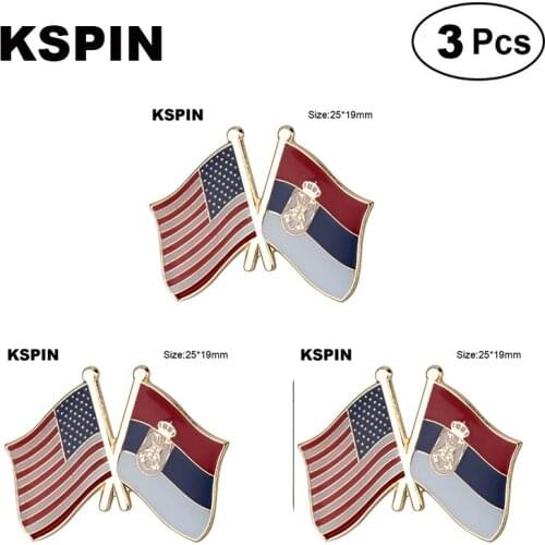 U.S.A & Serbia Flag Brooches Lapel Pin Flag badge Brooch Pins Badges 3Pcs a Lot