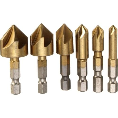 6pcs HSS Chamfer Countersink Chamfer Drill Bit 1/4" Hex Shank 90 Degree Wood Chamfering Cutter 6mm-19mm