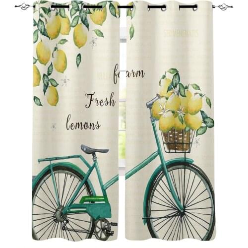 Fruit Lemon Bike Blackout Curtains For Living Room Bedroom Printed Window Treatment Drapes Home Decor
