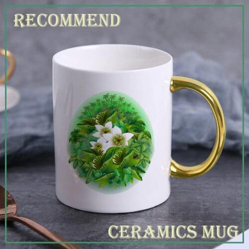 Tropical plants gold handle mug,fashion coffee cup advanced mug ceramic cup,simple Nordic teacup Drinkware gift KTZW-001