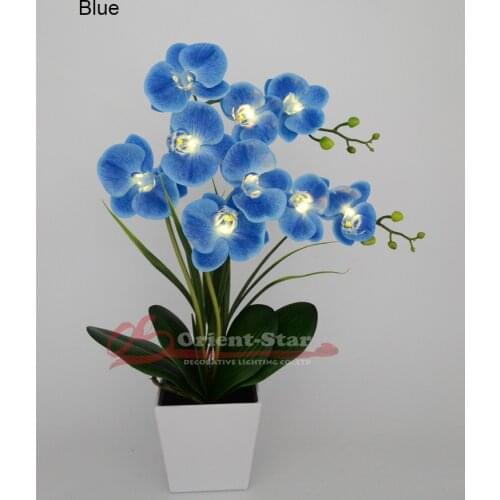 Home Decoration Blue 9 LEDs Phalaenopsis Pot Lamp 50cm artificial flower real touch Orchid latex Bonsai Lamp for Wedding Decor