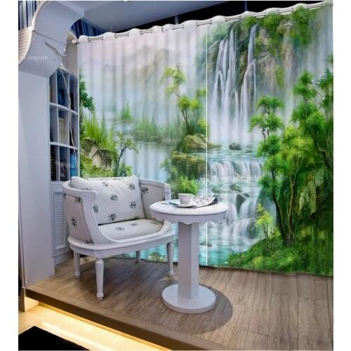 Waterfall oil painting landscape stereoscopic curtains living room bedroom photo modern eyelet curtains customize