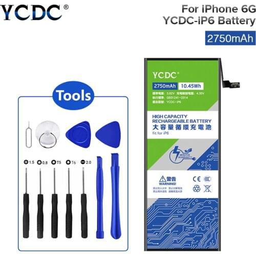 YCDC 2750mAh 3.8V Mobile Phone Battery For Apple iPhone 6 6G High Capacity Lithium battery for iphone 6 With Repair Tools Kit