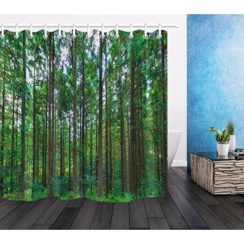 Green Woods Forest Shower Curtain Natural Scenery Bathroom Waterproof Eco-Friendly Washable Polyester Fabric for Bathtub Decor
