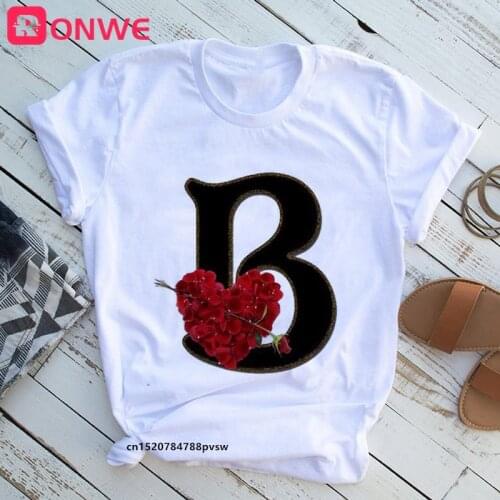 Flower Rose Letter Font A B C D E F G Women T-shirt Girl Funny 90S Print Custom Name Letter Combination Tops Tee,Drop Shipping